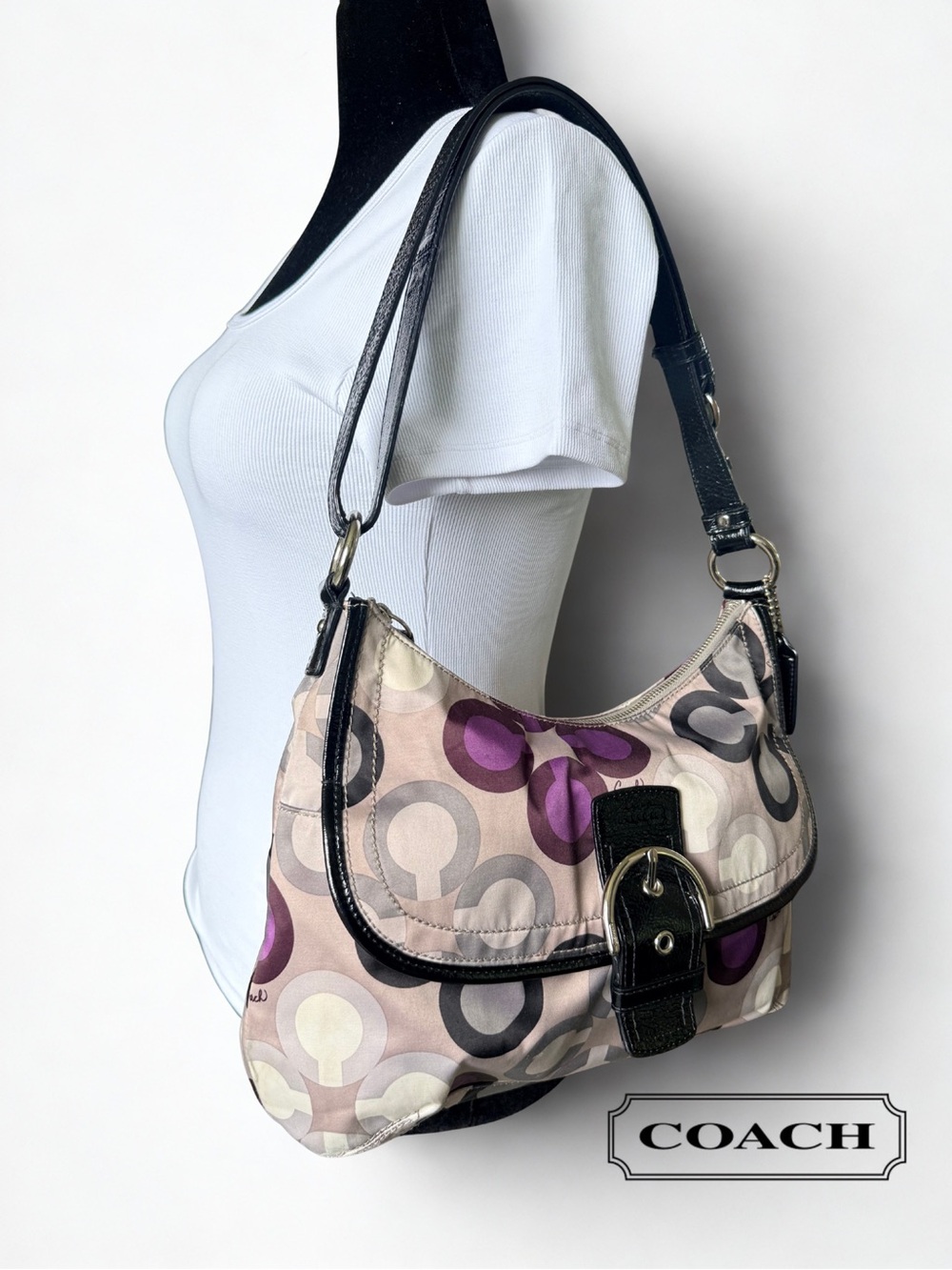 VTG Coach Y2K Silver Purple Optic Signature SoHo Crossbody Shoulder Bag F19833